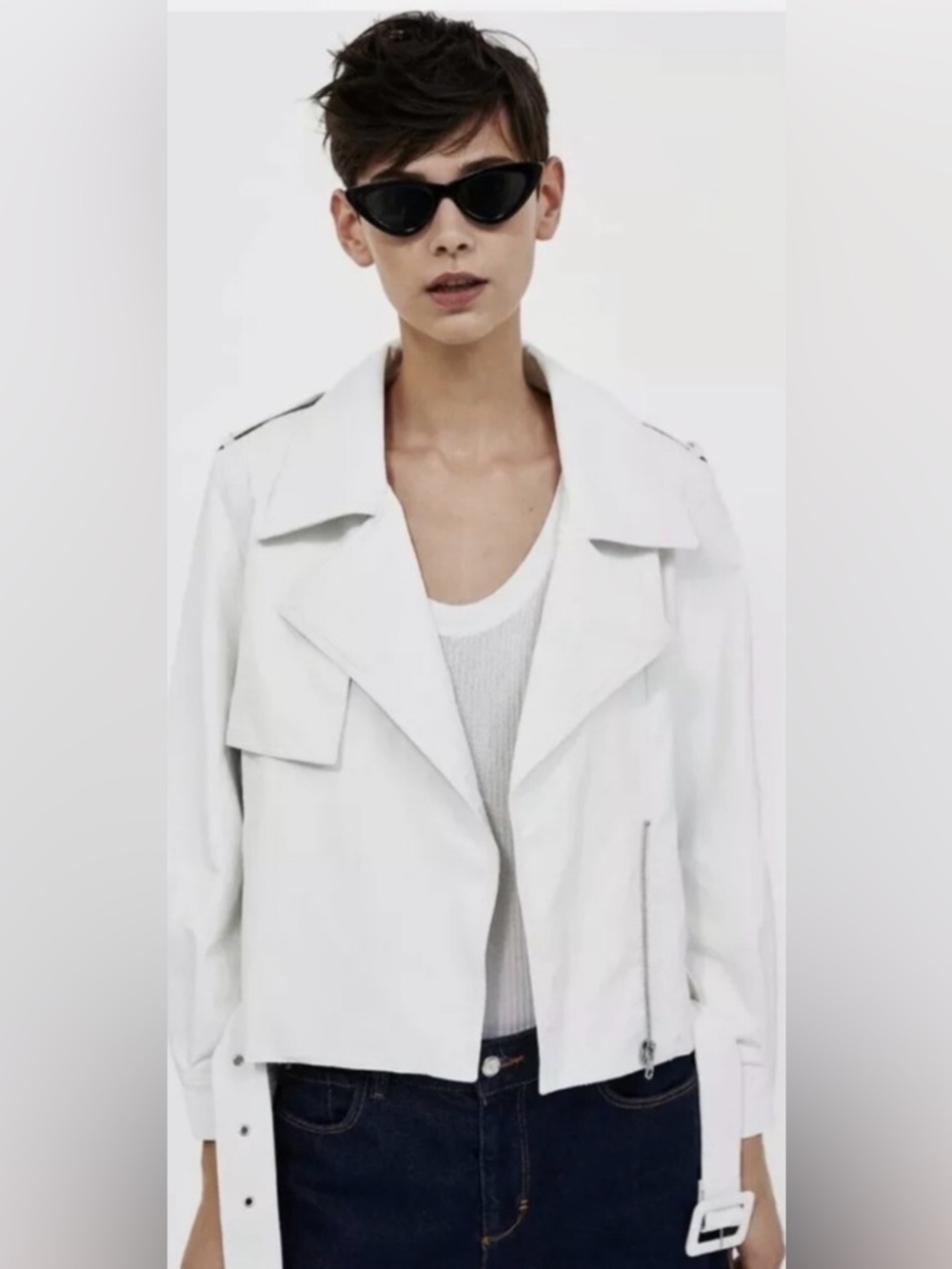 Zara Off White Lightweight Faux Leather Jacket Size M